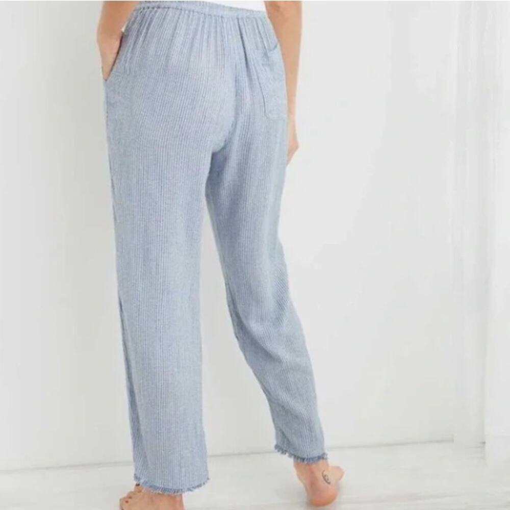 Aerie Real Good Gauze High Waisted Pant Size Small Pinstripe Blue & White - Picture 6 of 13